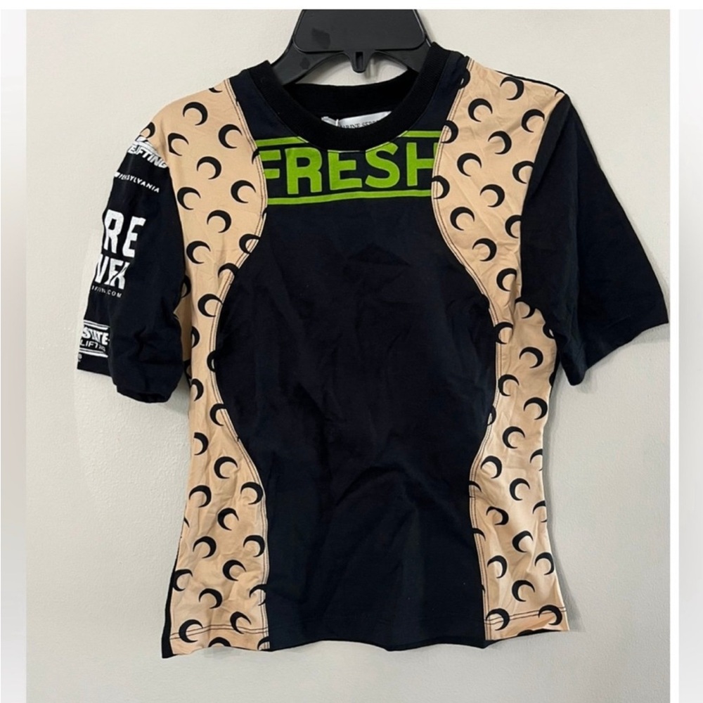 Marine Serre Black and Tan Short Sleeve Baby Tee